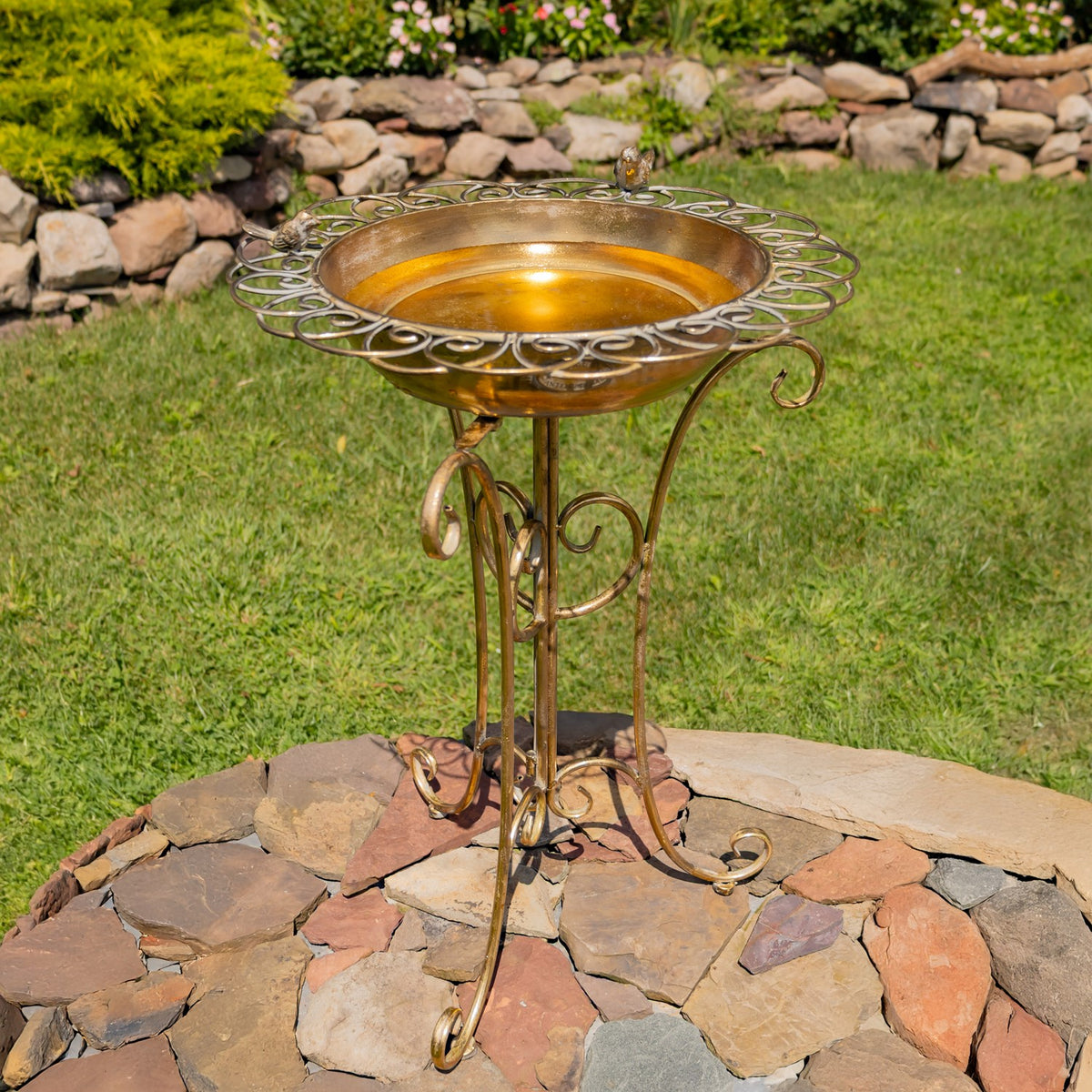 26.6" Tall Birdbath-Feeder with Decorative Trim
