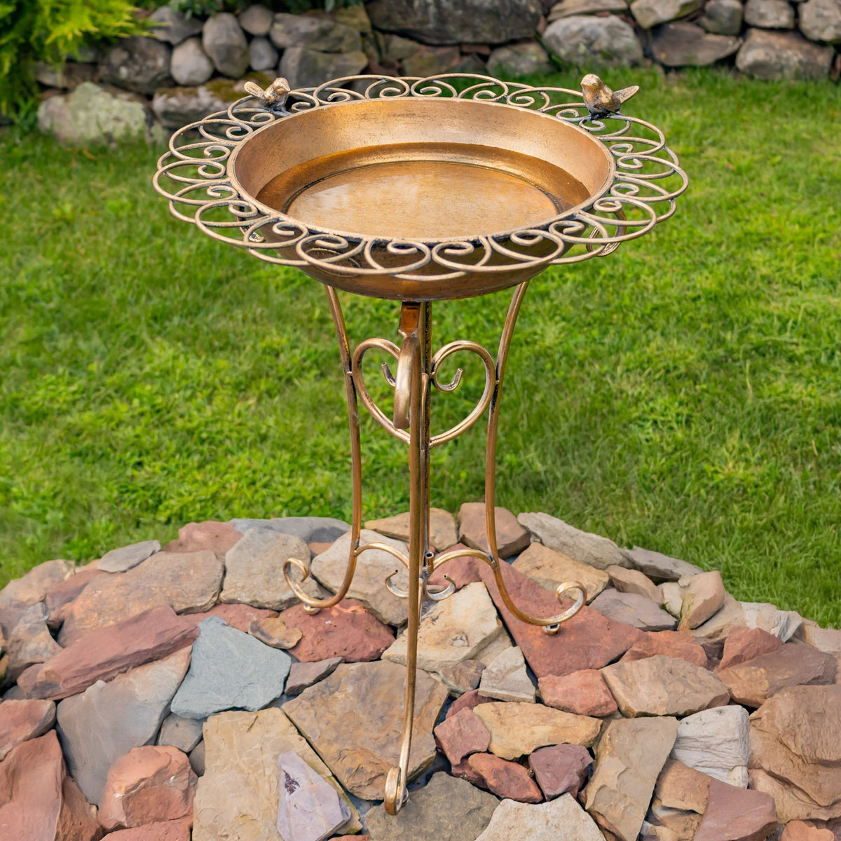26.6" Tall Birdbath-Feeder with Decorative Trim