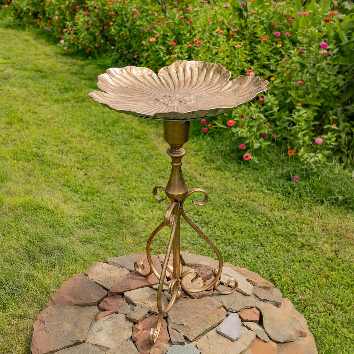 30.3" Tall Birdbath-Feeder with Ornate Stand