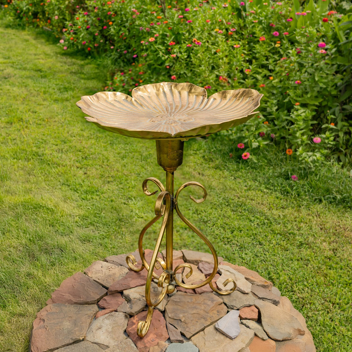 24.2" Tall Flower-Shaped Metal Birdbath-Feeder