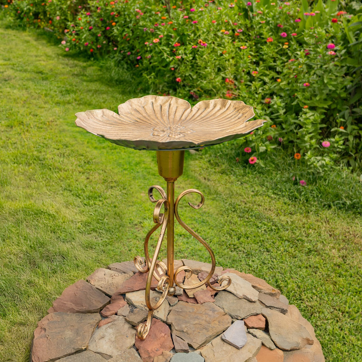 24.2" Tall Flower-Shaped Metal Birdbath-Feeder