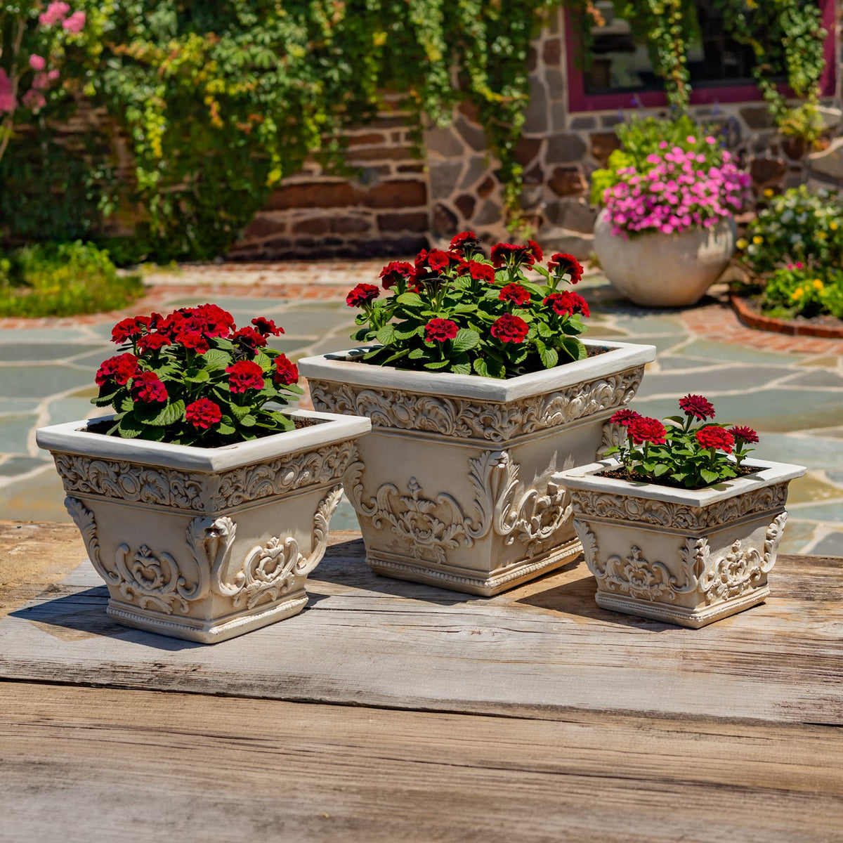 Set of 3 Assorted Magnesium Square Flower Pots