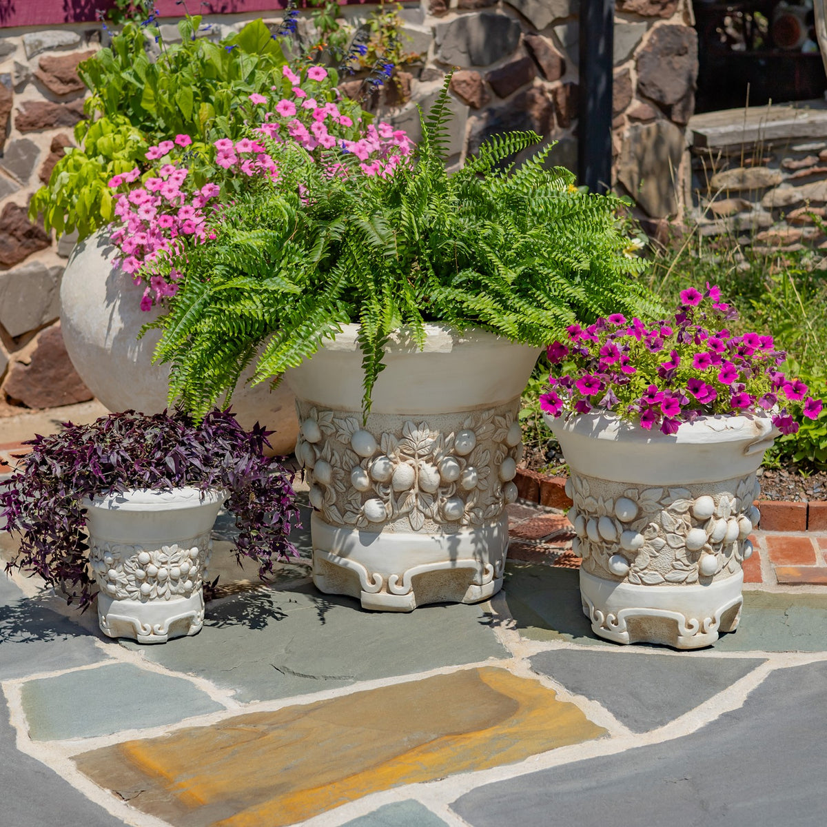 Set of 3 Assorted Magnesium Round Urn Planters