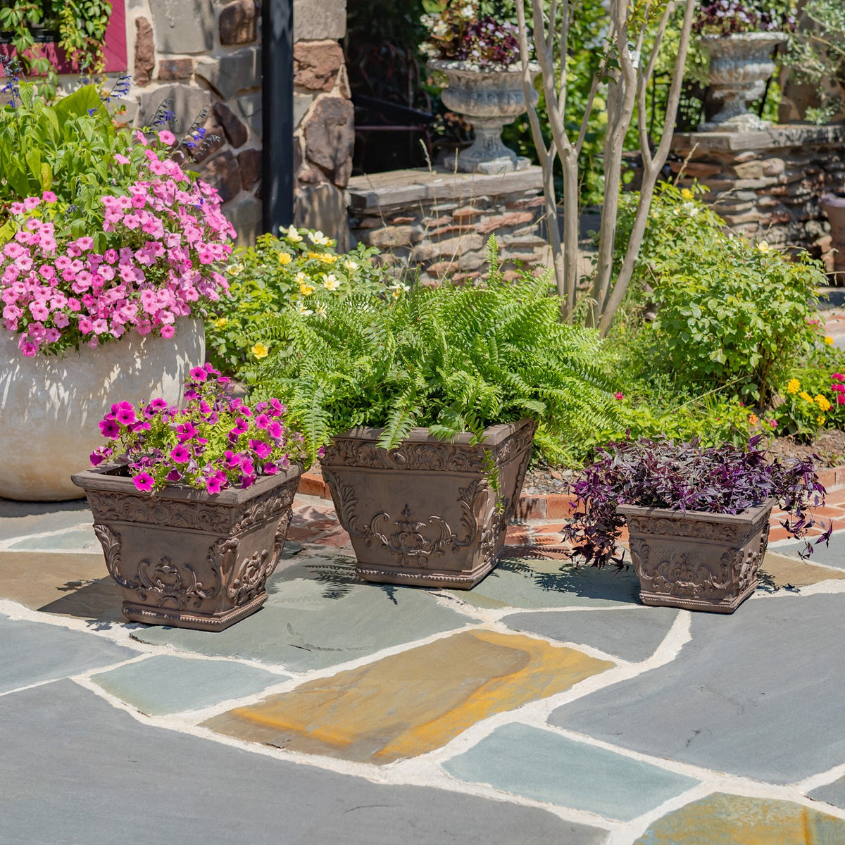 Set of 3 Assorted Magnesium Square Flower Pots