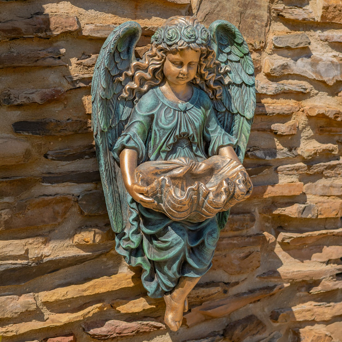 30" Tall Wall Hanging Cherub Flower Planter