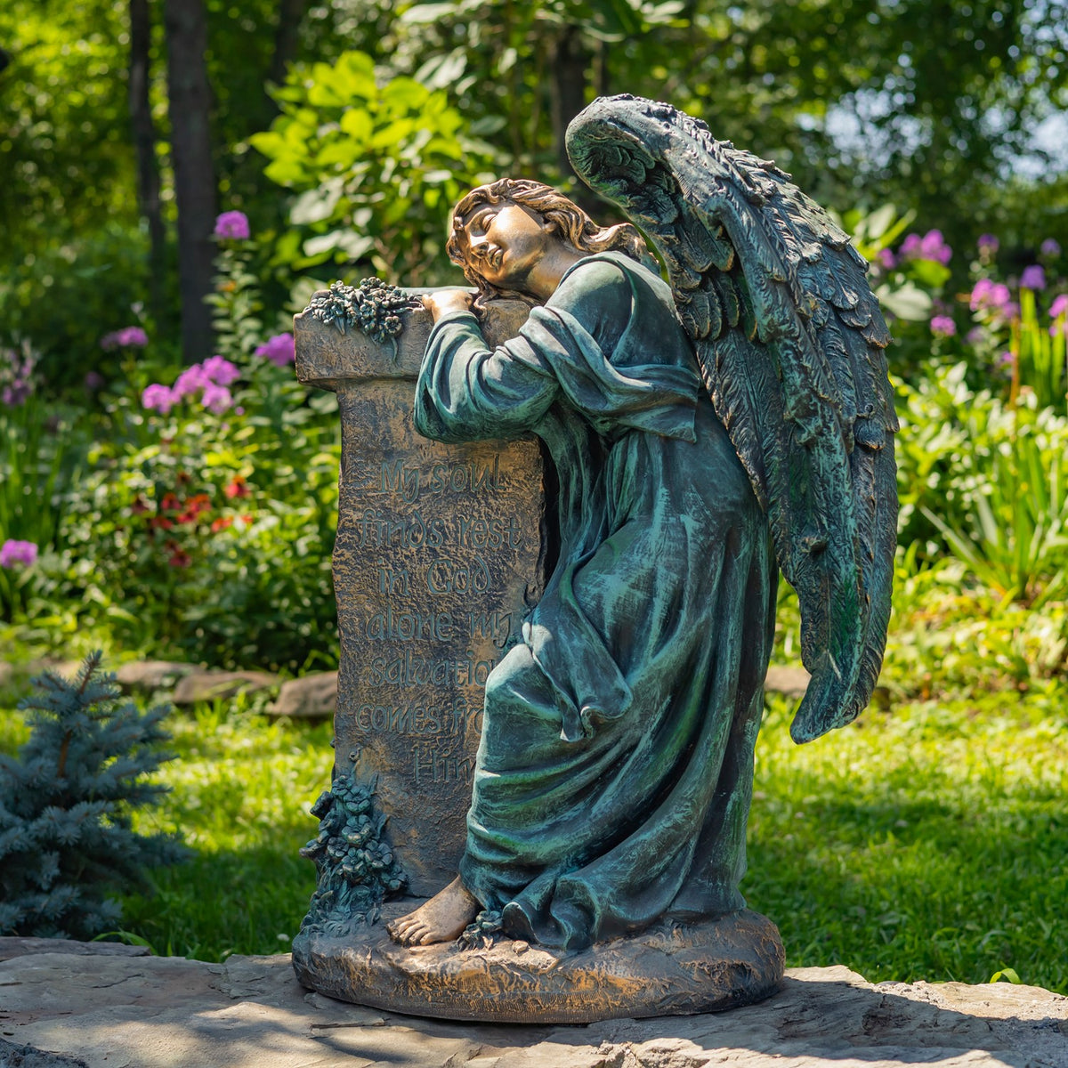 34" Tall Mourning Angel Statue with Pedestal