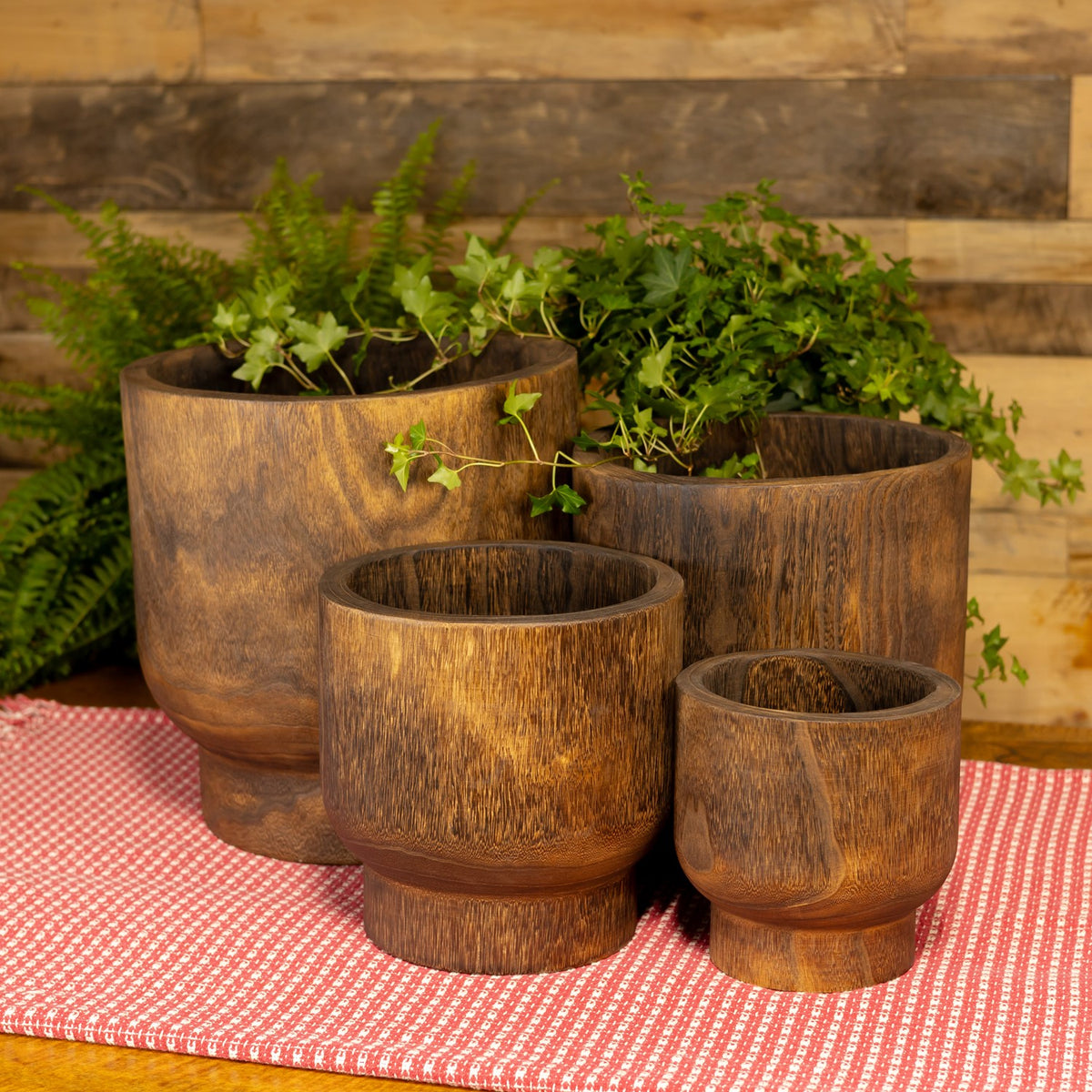 Set of 3 Assorted Round Wooden Planters "Paia"
