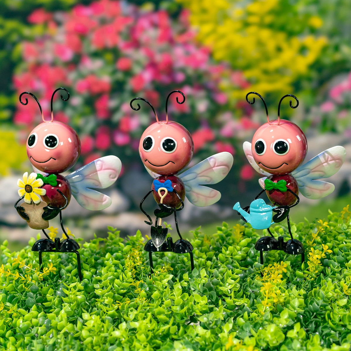 Set of 6 Assorted Metal Cartoon Butterfly Garden Stakes "The Flutter Formation"