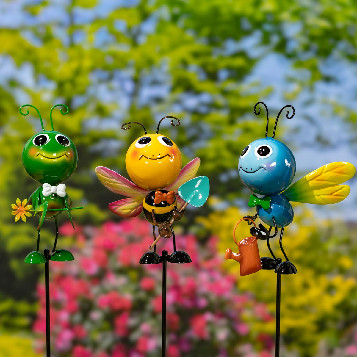 Set of 6 Assorted Metal Cartoon Insect Pot Stakes "The Cooties"