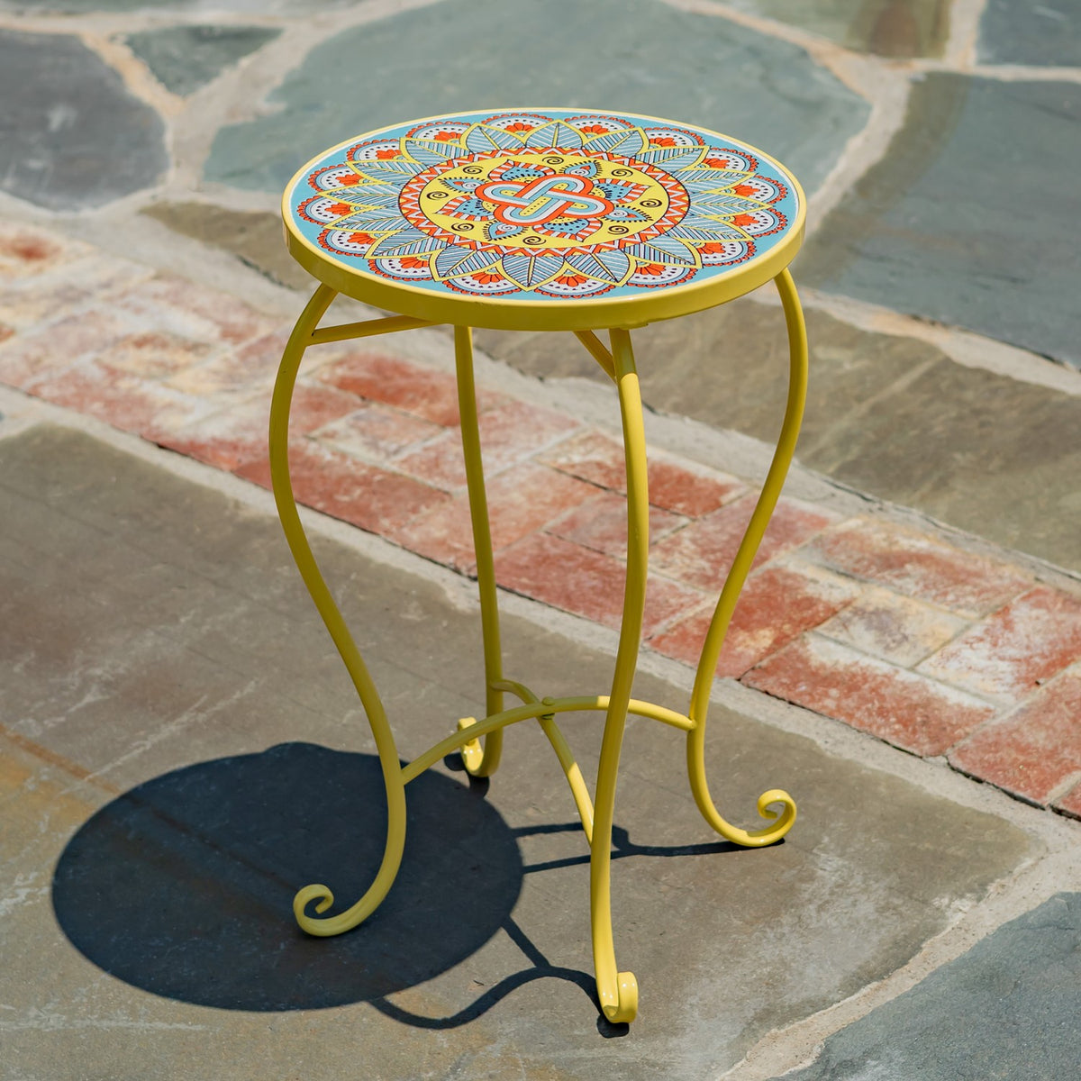 "Palermo " 22" Tall Mosaic Pedestal Plant Stand - Yellow/Blue