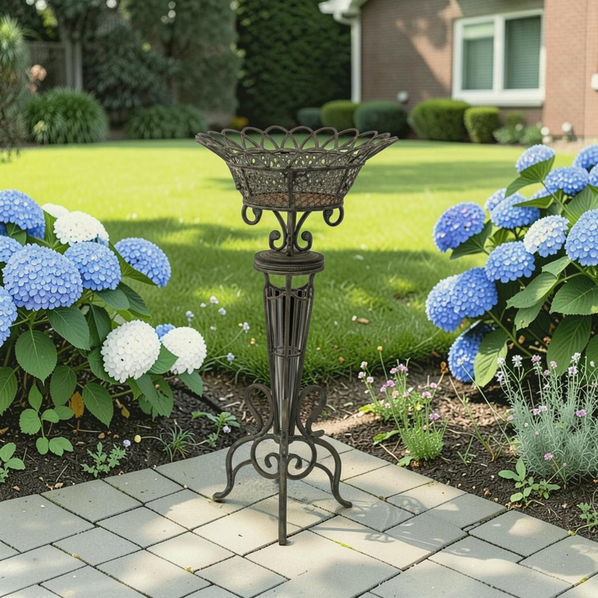 37.25" Tall Ornate Metal Basket Plant Stand