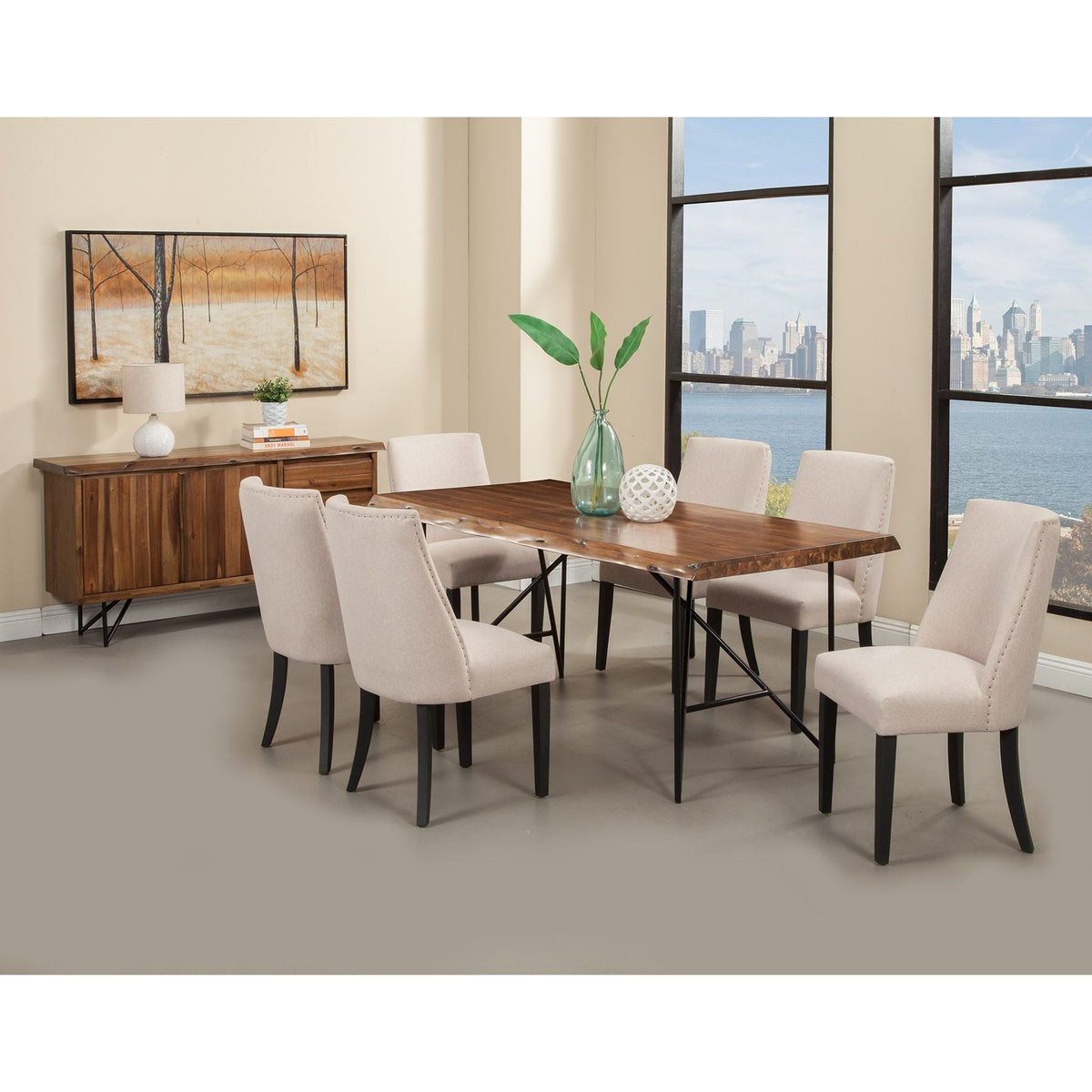 Live Edge Solid Wood Dining Table, Light Walnut