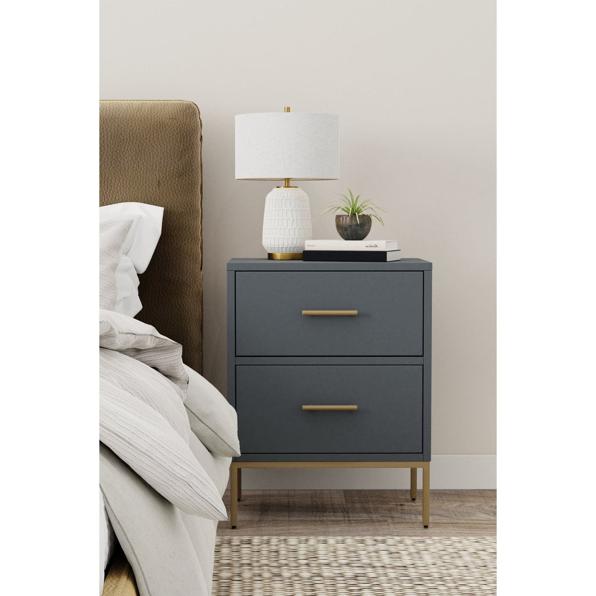 Madelyn Two Drawer Nightstand - Slate Gray
