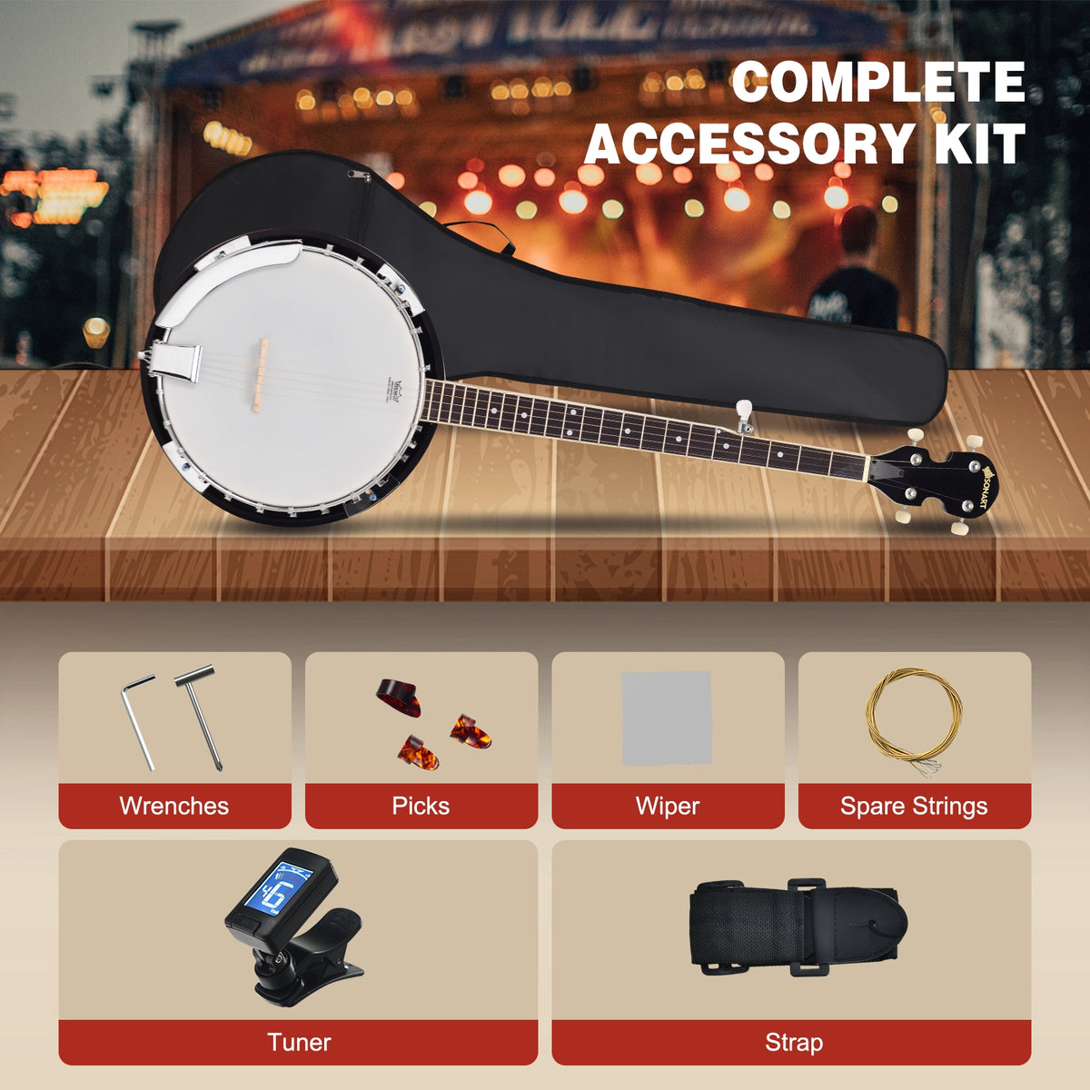 5-String Geared Tunable Banjo with Case