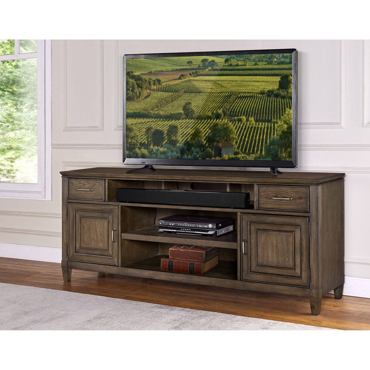 Newport 74" TV Console, Planked Oak