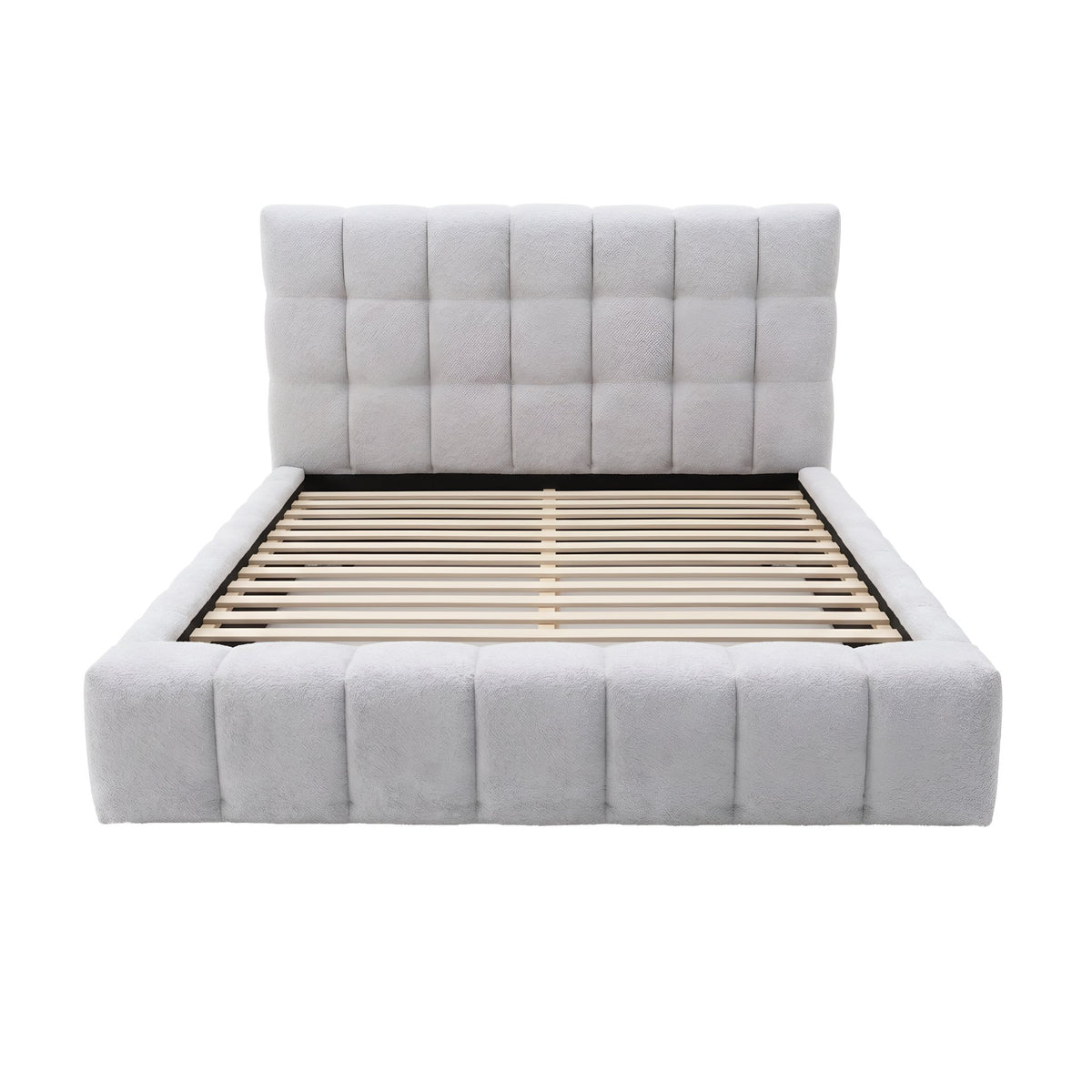 Nora Queen Upholstered Platform Bed, Light Gray