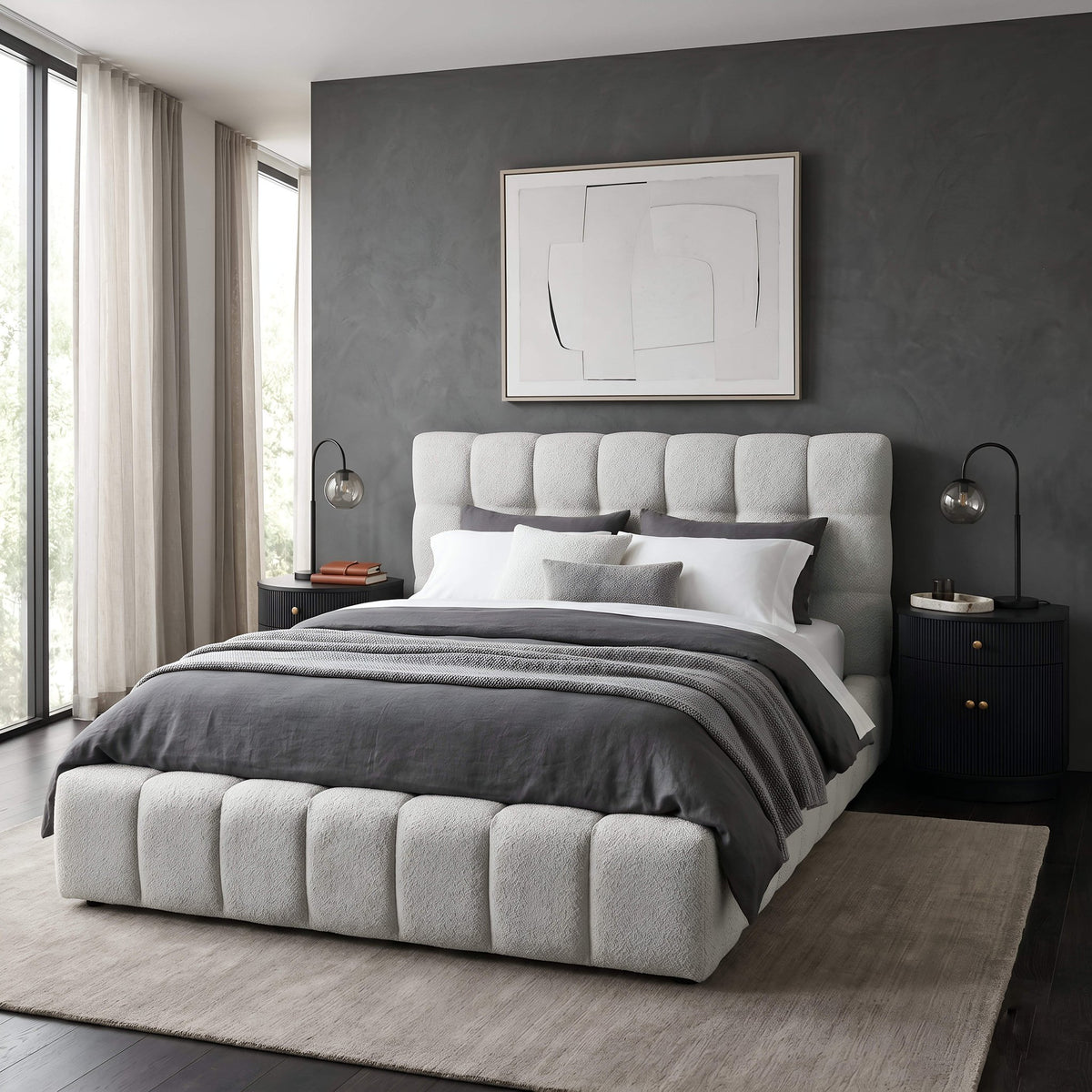 Nora Standard King Upholstered Platform Bed, Light Gray