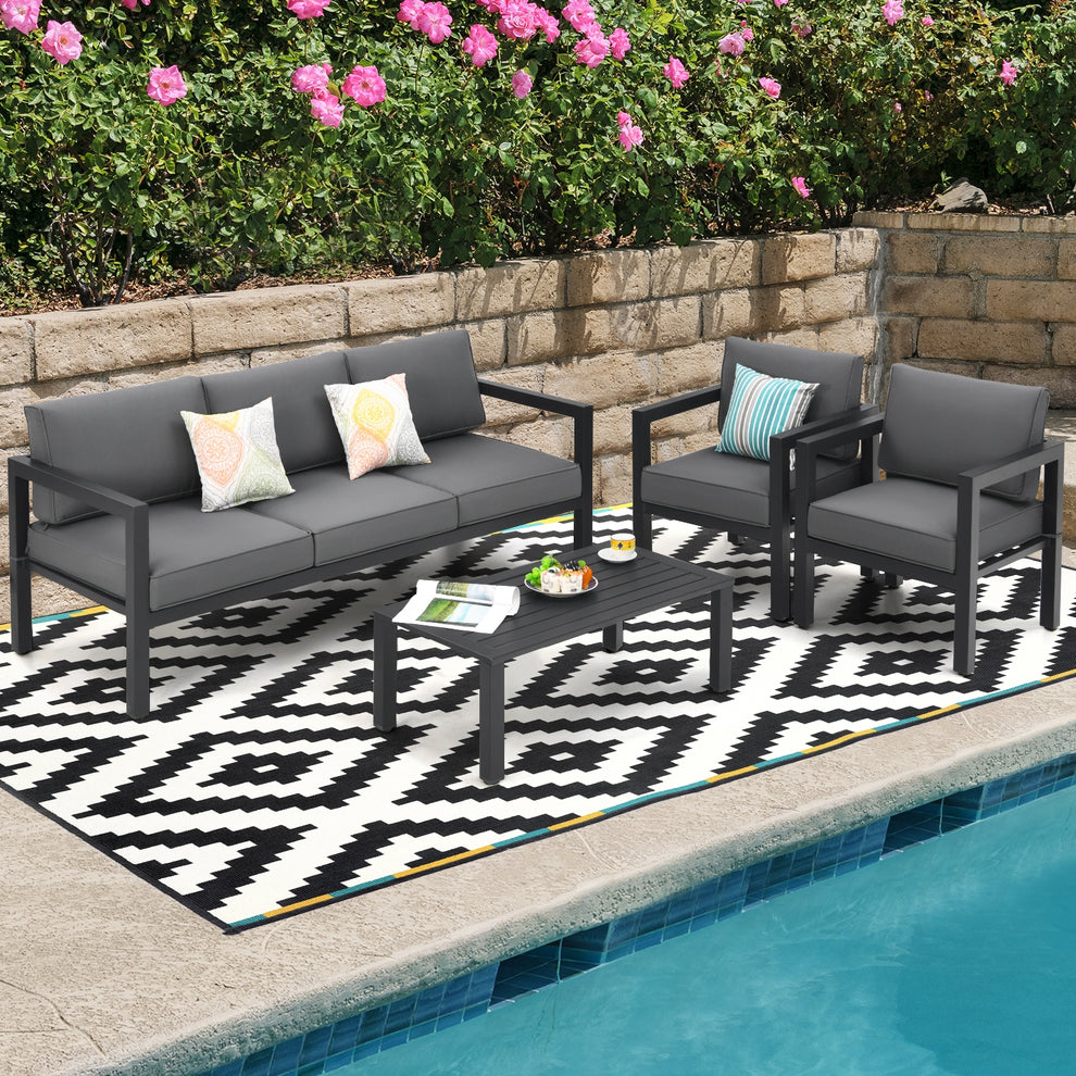 4 Pieces Outdoor Furniture Set for Backyard and Poolside, Gray