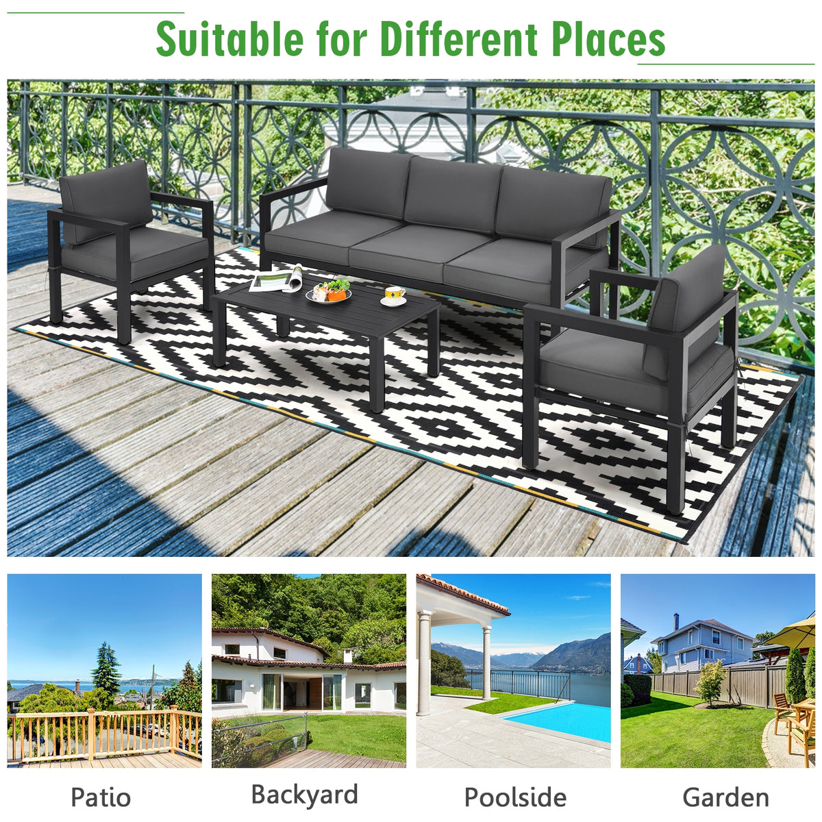 4 Pieces Outdoor Furniture Set for Backyard and Poolside, Gray
