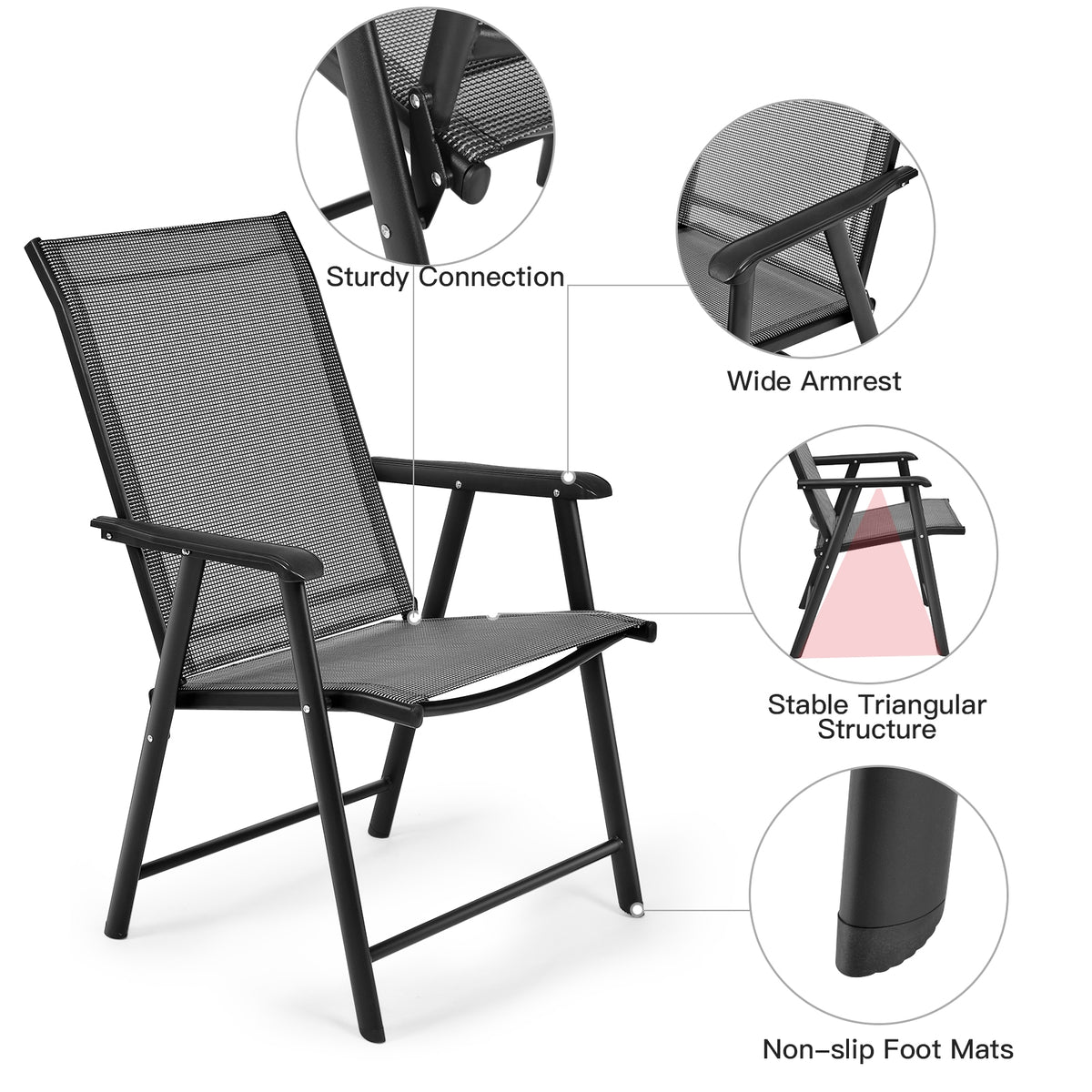 4-Pack Patio Folding Chairs Portable for Outdoor Camping, Gray