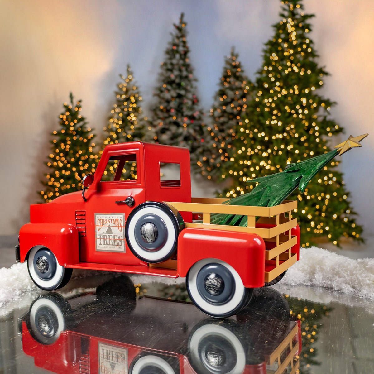 Small Iron Pickup Truck with Christmas Tree