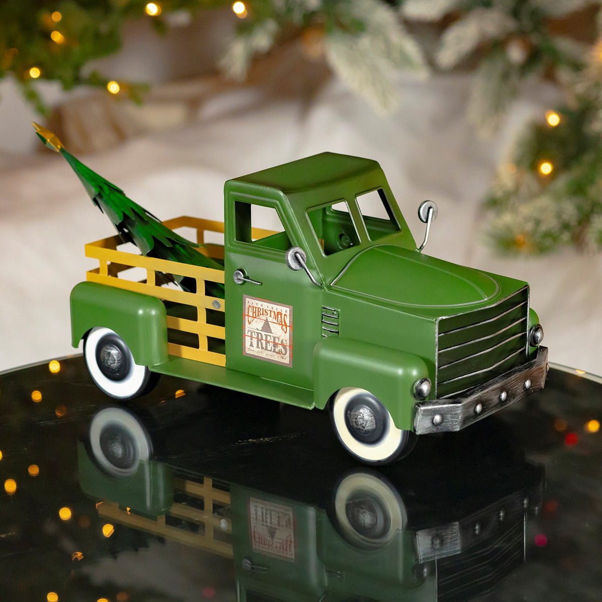 Small Iron Pickup Truck with Christmas Tree