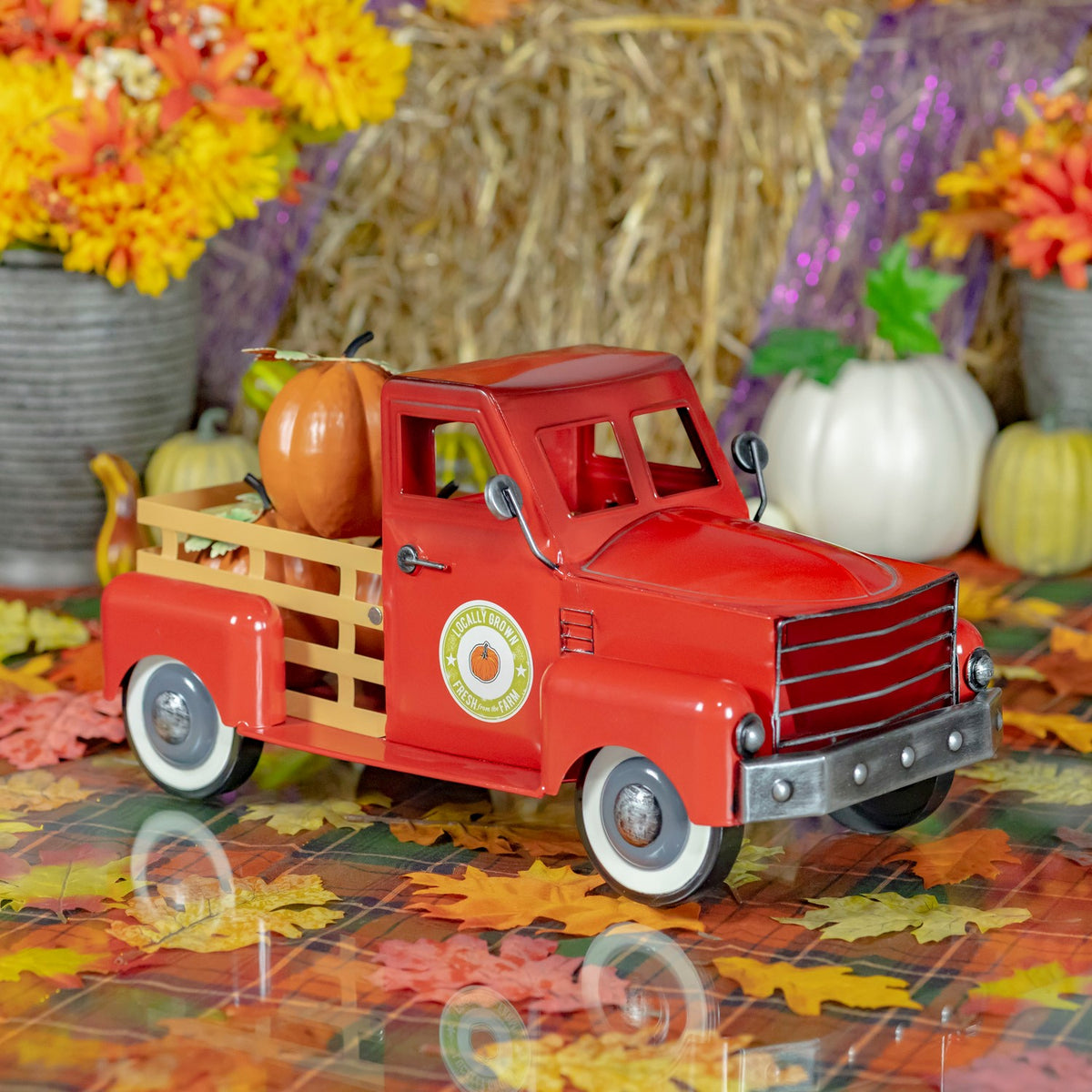 Country Style Metal Truck with Pumpkins