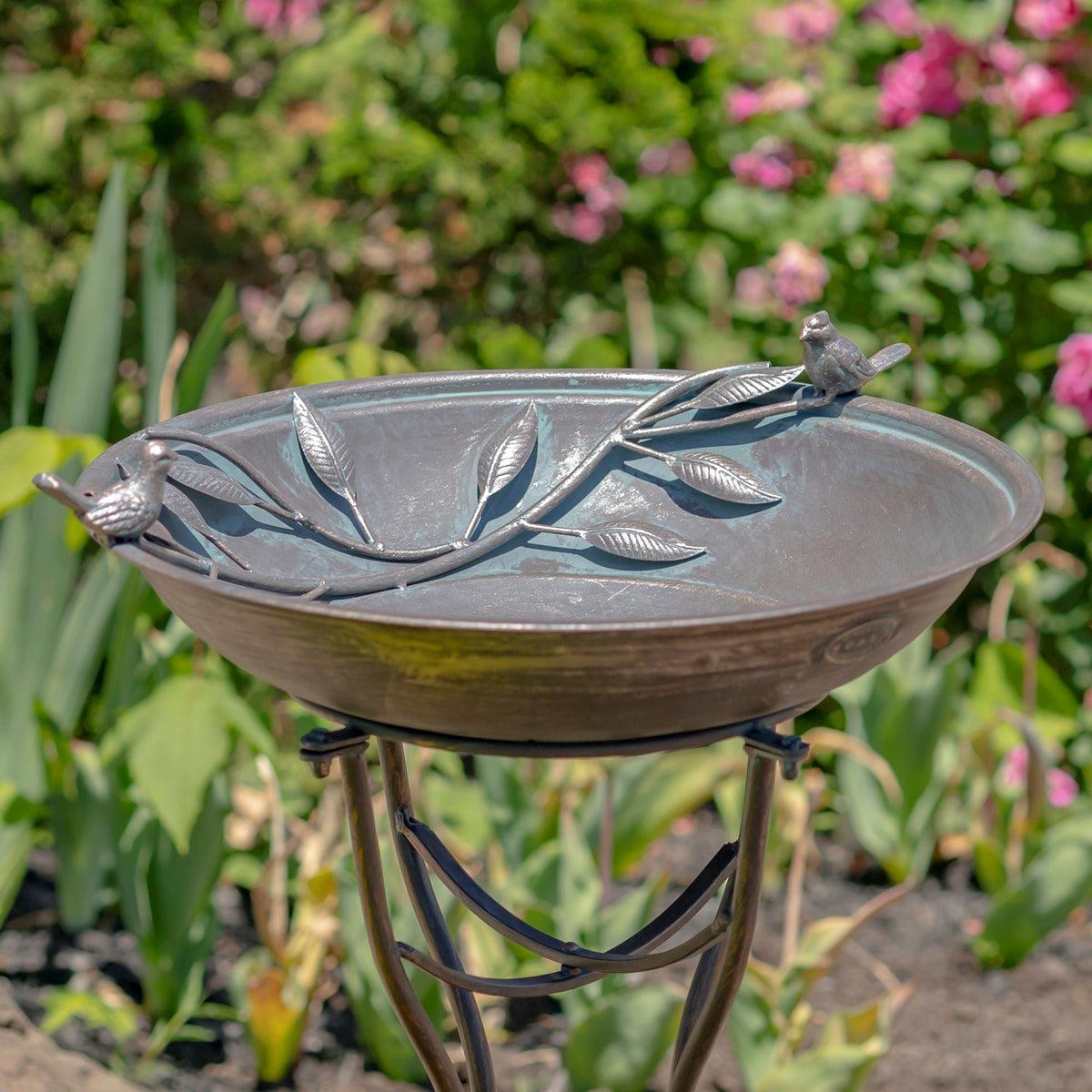 31" Tall "Two Birds" Iron Birdbath