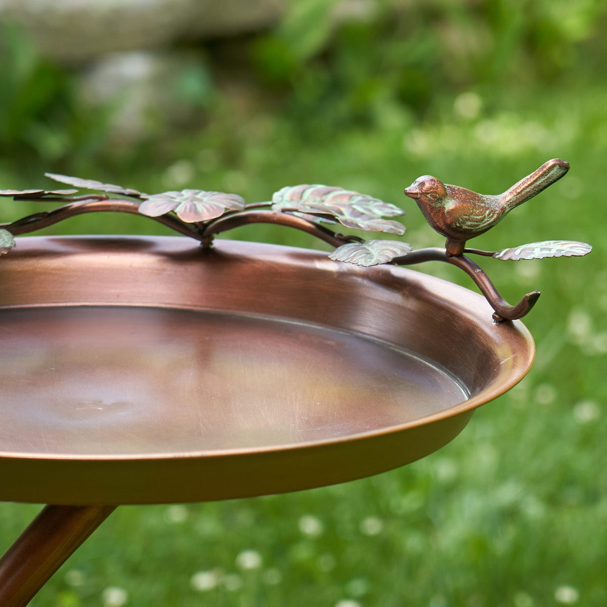 32" Tall Shallow Copper-Finished Iron Birdbath with Branch Stand