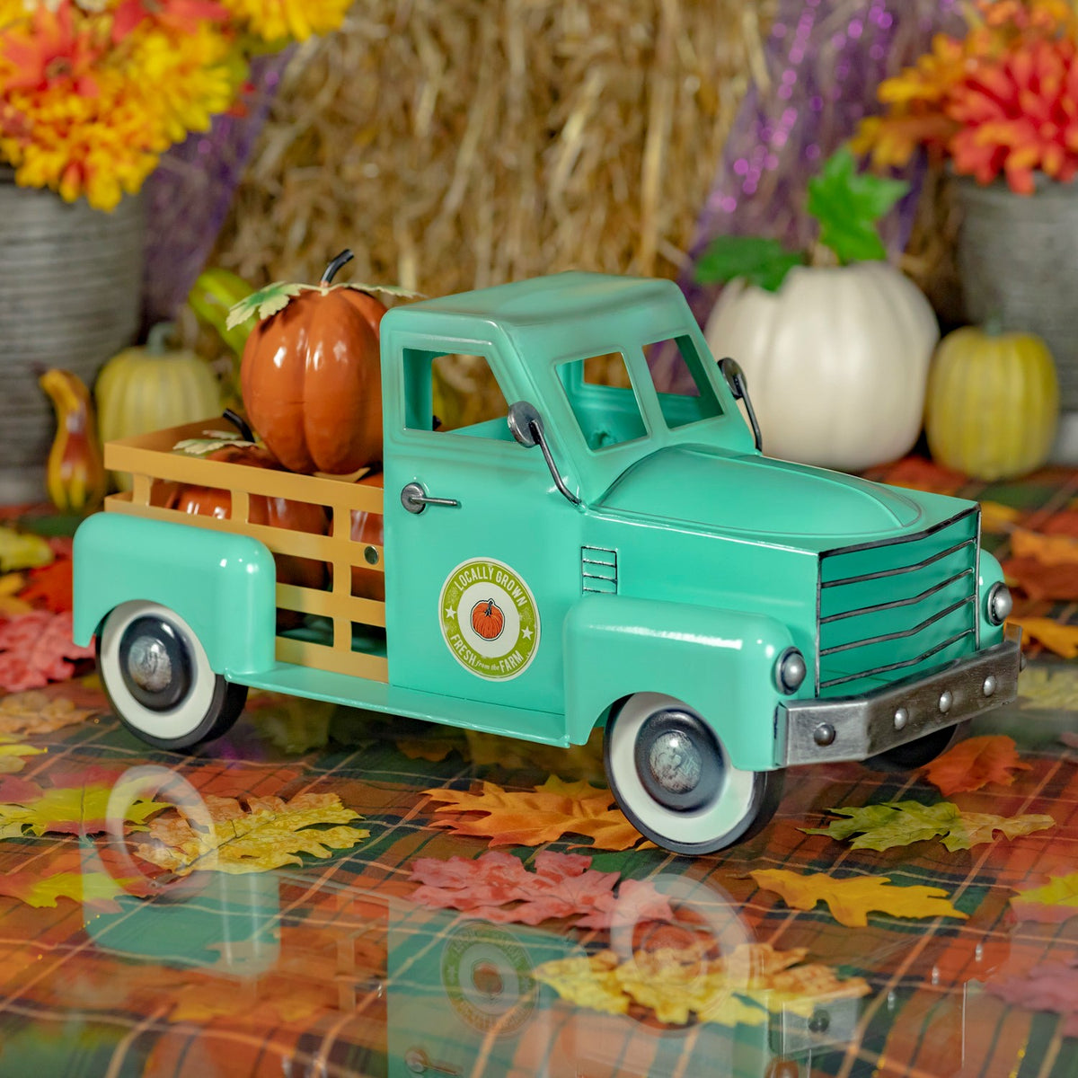 Country Style Metal Truck with Pumpkins