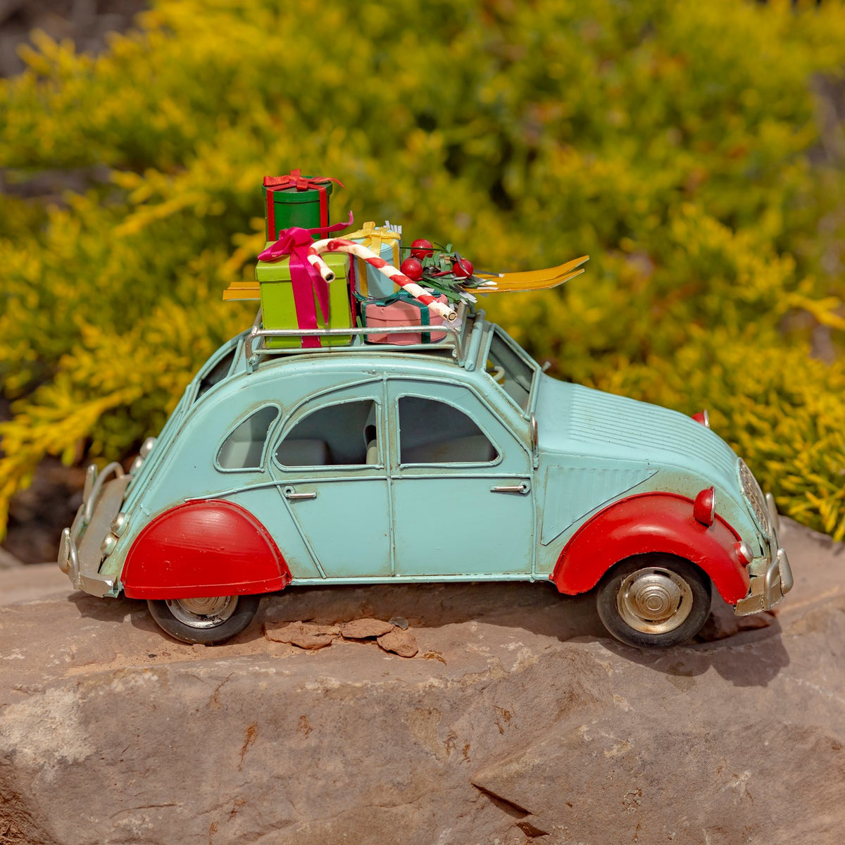 Blue and Red Buggy with Christmas Gifts