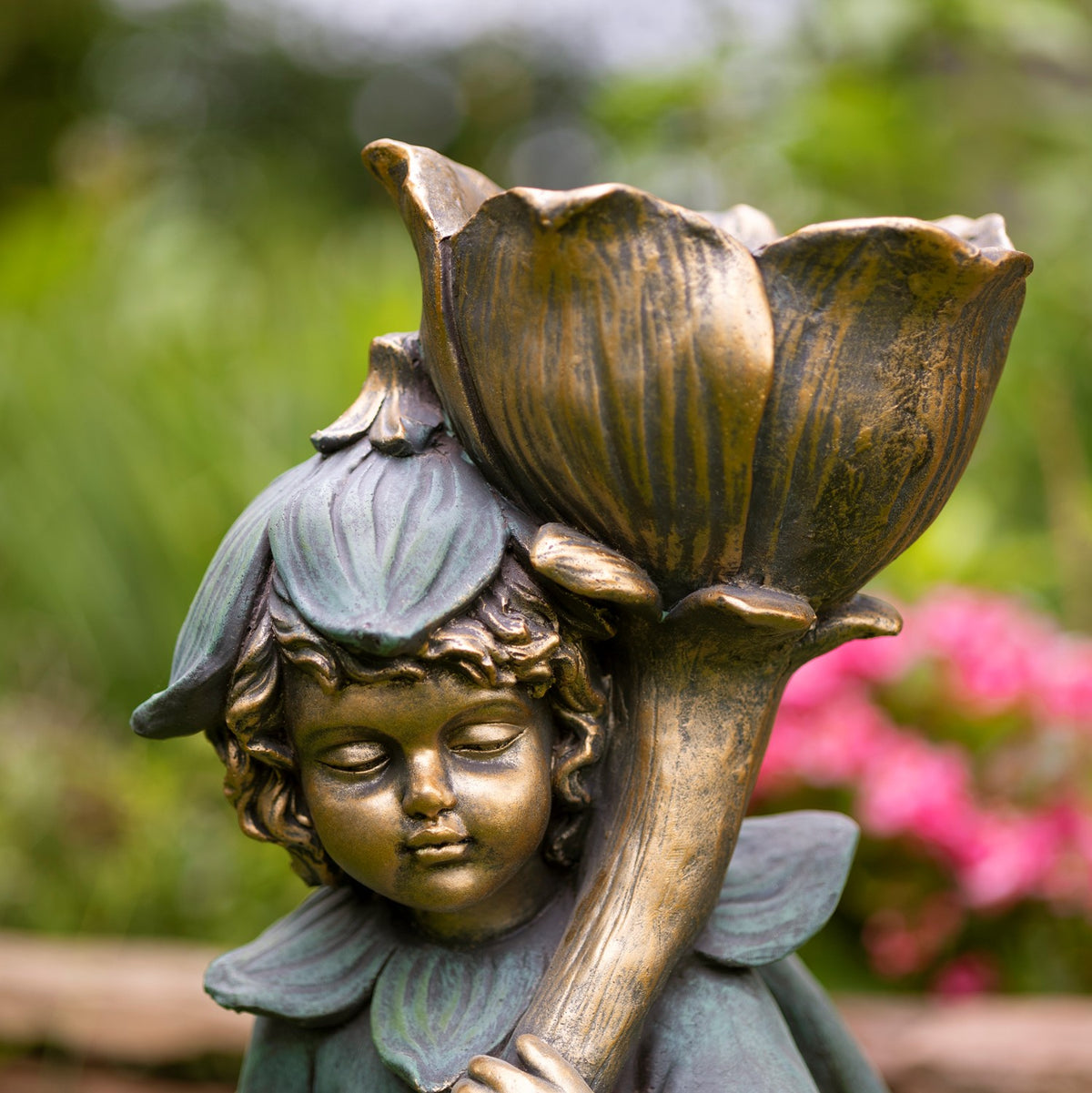 27.5" Tall Fairy Garden Statue with Flower "Tato"