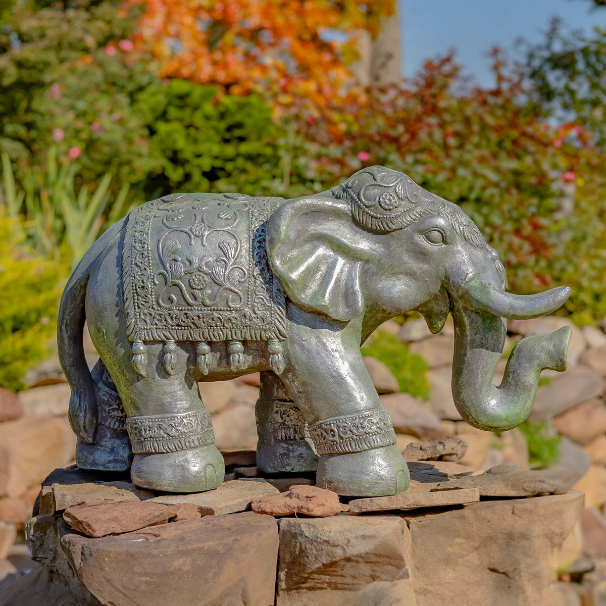 Magnesium Boho Elephant Statue in Frosted Silver