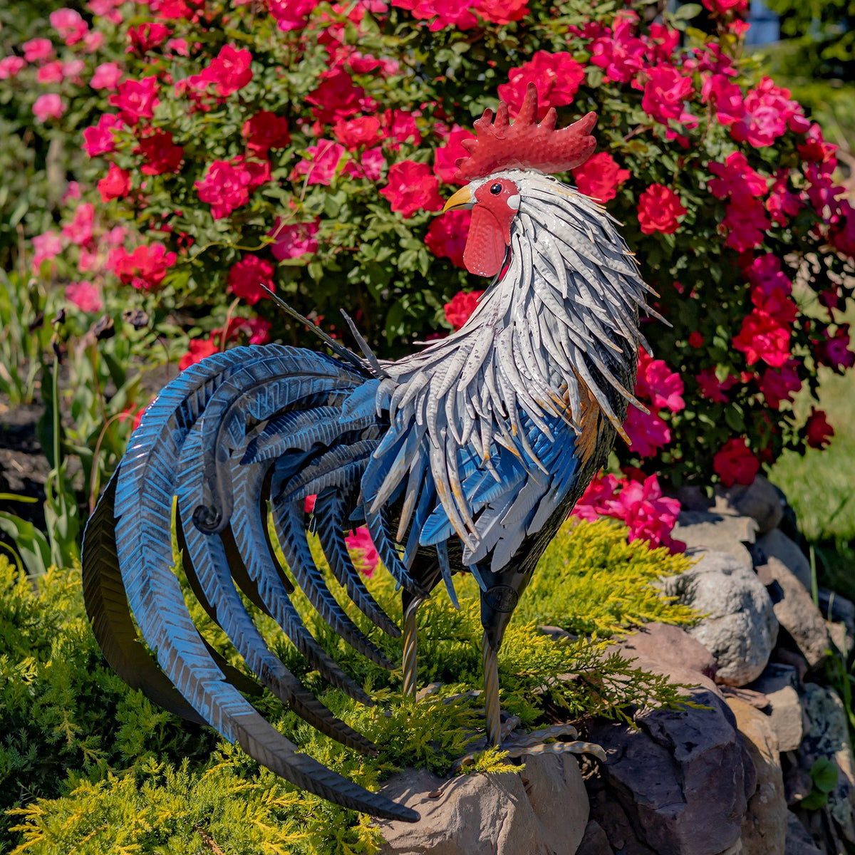 28" Tall Painted Iron Rooster Decoration "Brooks"