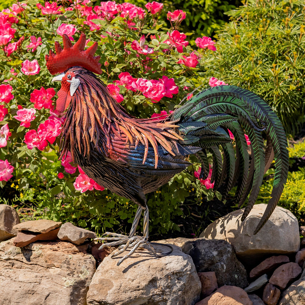 29" Tall Painted Iron Rooster Decoration "Felix"