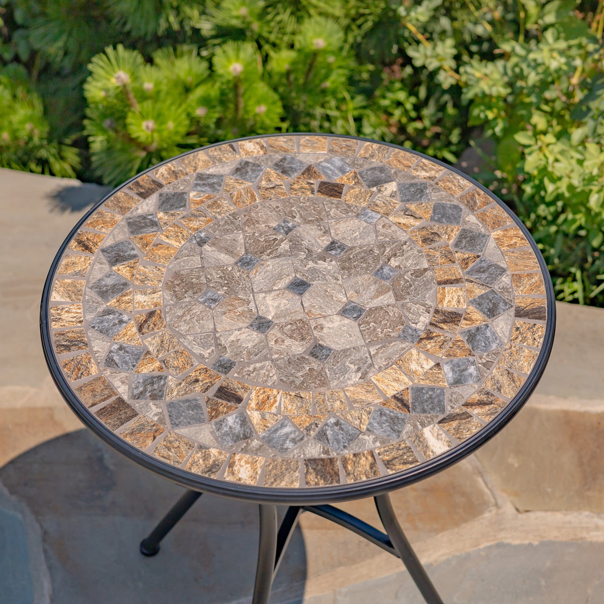 "St. Augustine" Three Piece Mosaic Bistro Set - Stone Grey & Brown