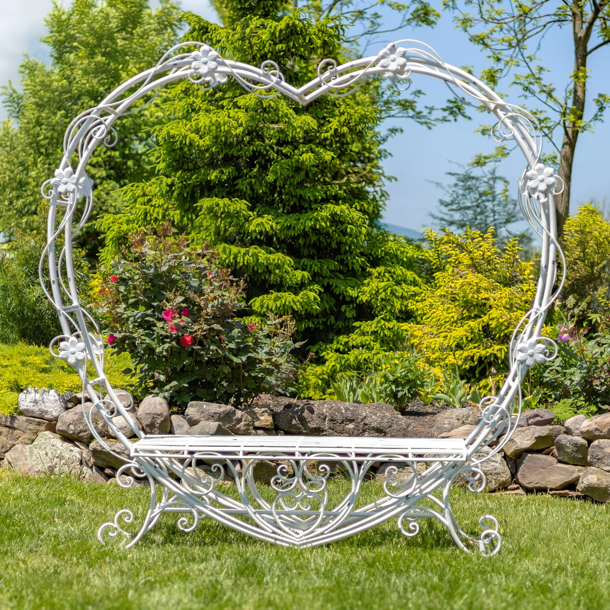 6.8ft. Tall Heart-Shaped Iron Bench "Amore"