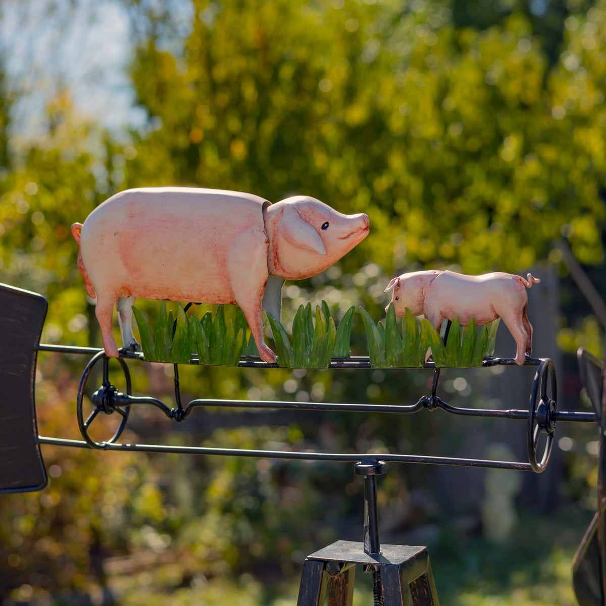 59.8" Tall Iron Windmill with Pig Family on Weather Vane