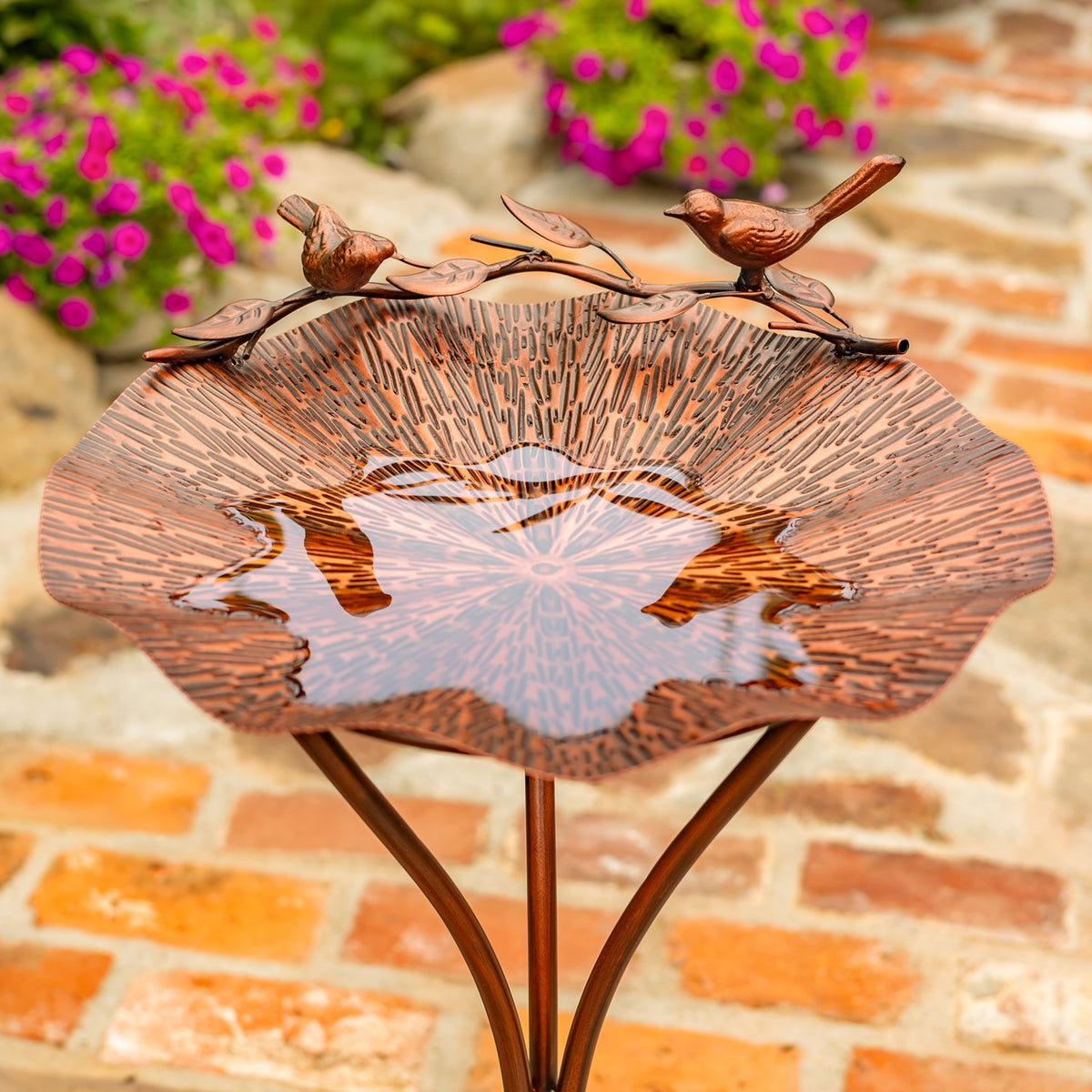 28.75" Tall Lilypad-Shaped Birdbath and Tri-Stand in Antique Bronze "Olia"