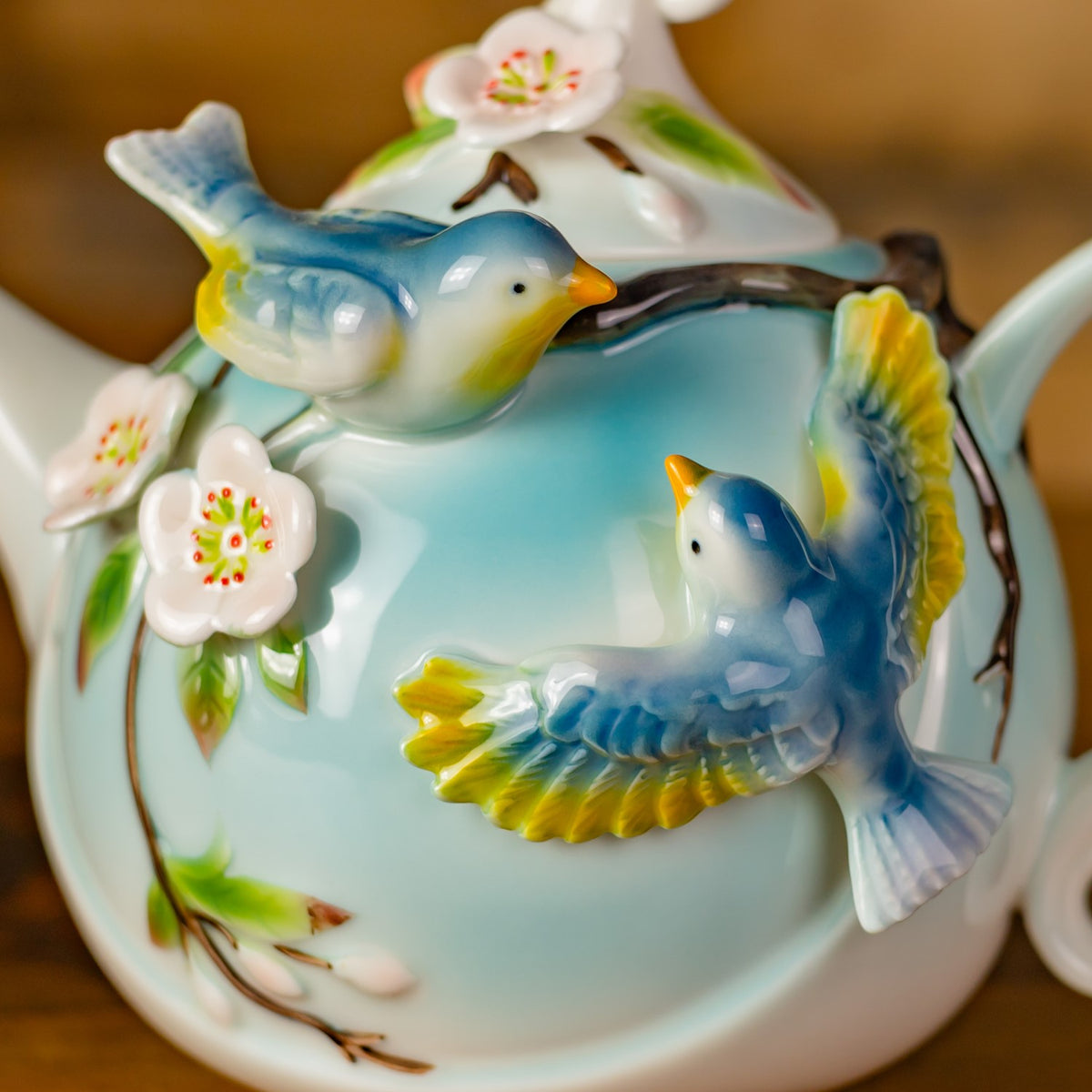9" Hand Painted Decorative Teapot Accent "Cyan"