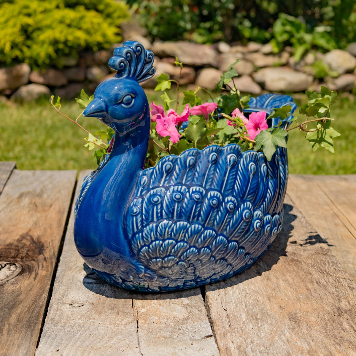 18.5" Hand Painted Ceramic Peacock Planter "Koni"