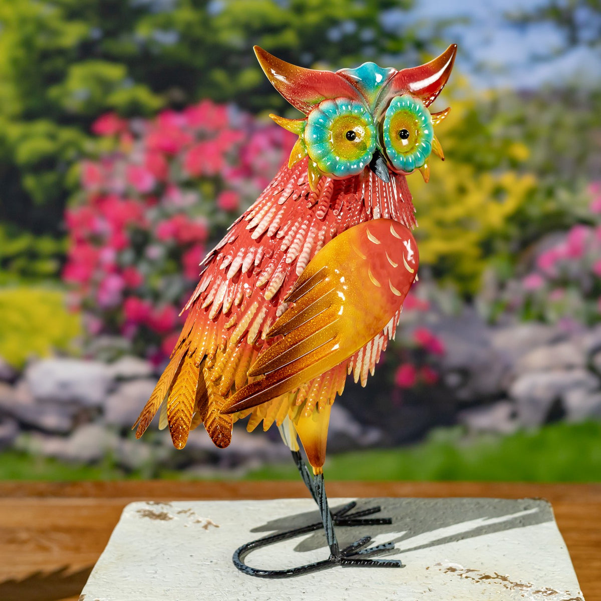Set of 6 Assorted Hand-Painted Metal Owl Figurines