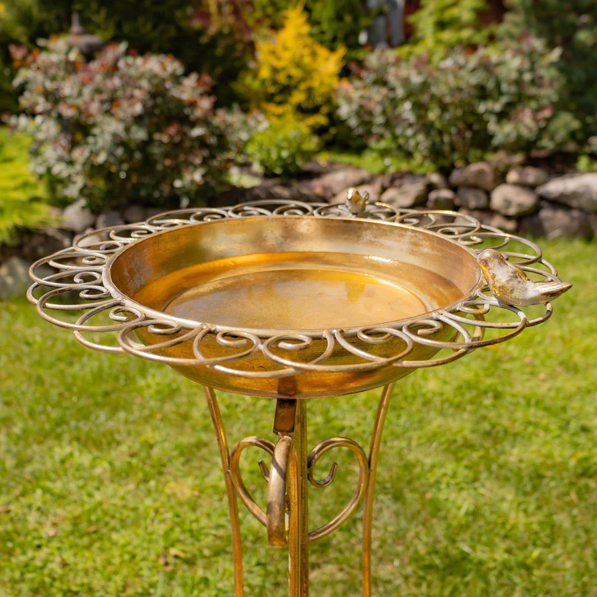 26.6" Tall Birdbath-Feeder with Decorative Trim