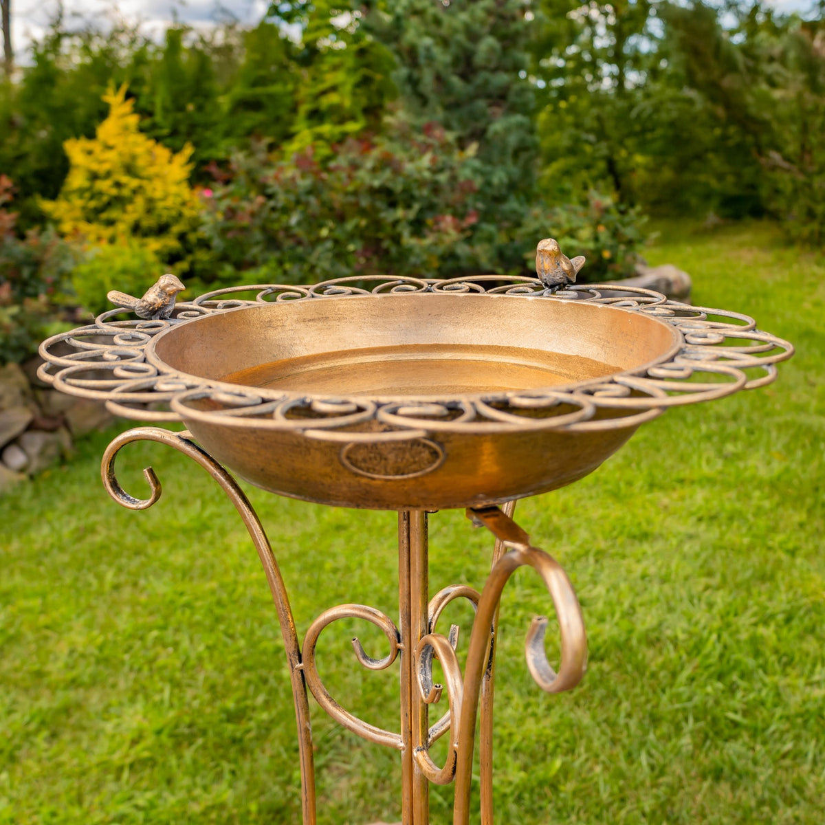 26.6" Tall Birdbath-Feeder with Decorative Trim