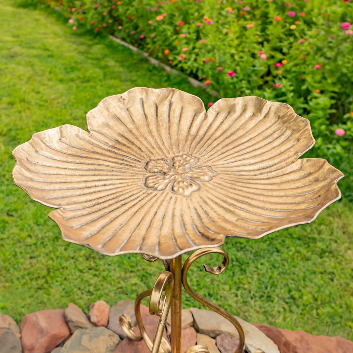 24.2" Tall Flower-Shaped Metal Birdbath-Feeder