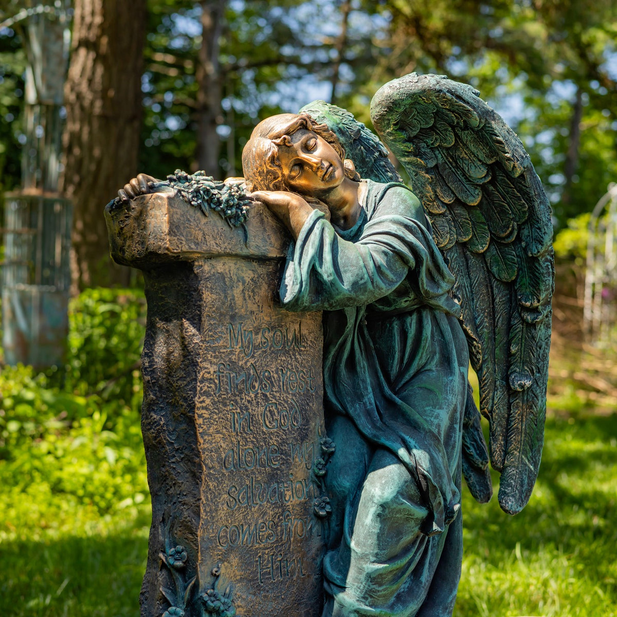 34" Tall Mourning Angel Statue with Pedestal