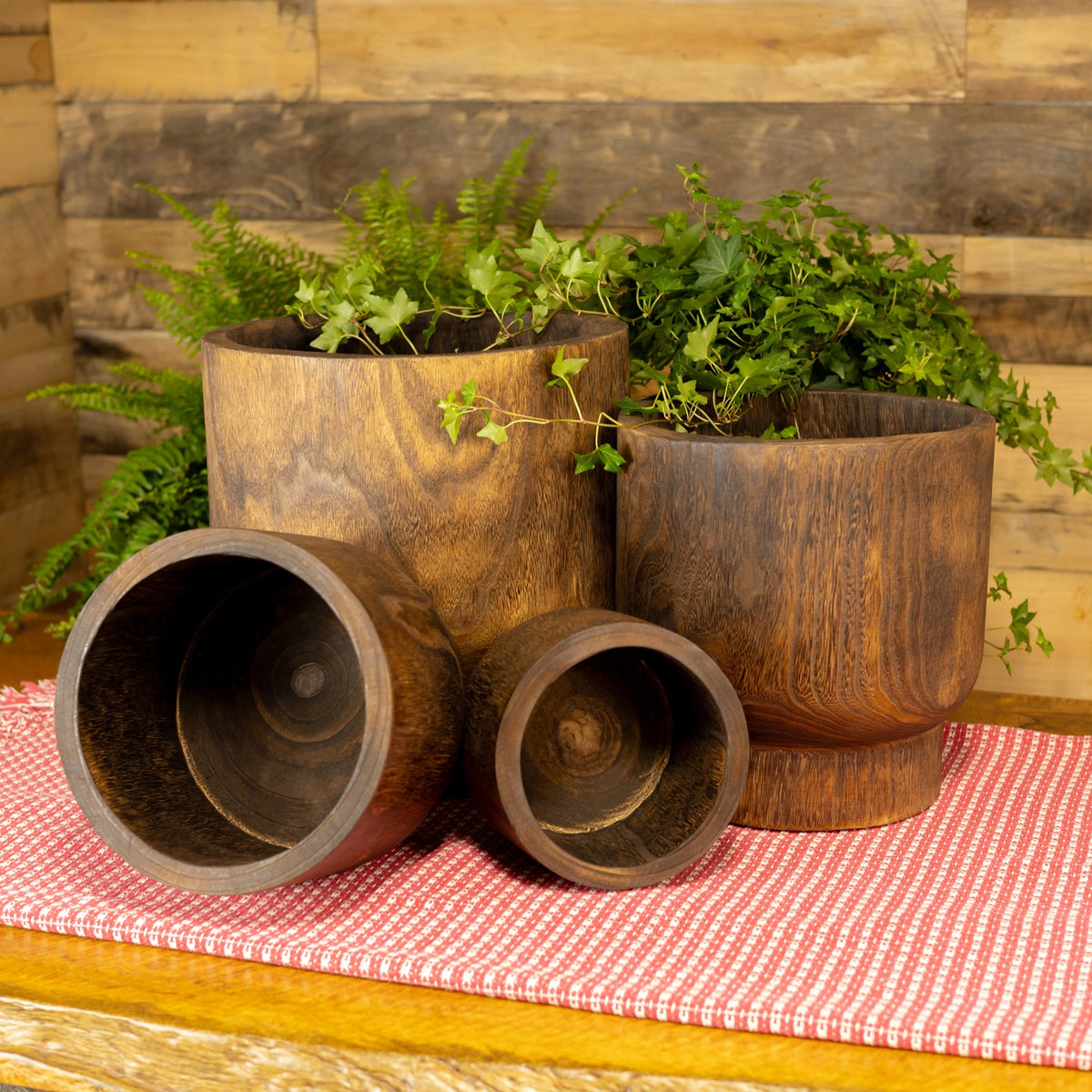 Set of 3 Assorted Round Wooden Planters "Paia"