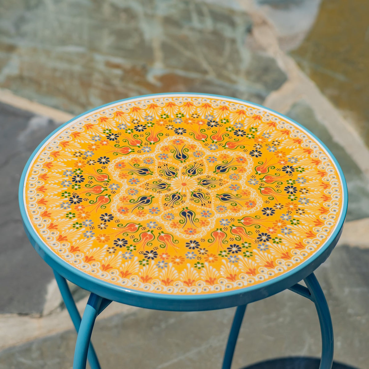 "Atrani" 22" Tall Mosaic Pedestal Plant Stand - Blue/Yellow