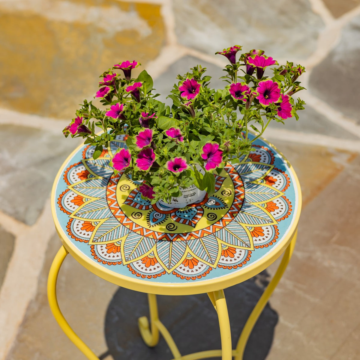 "Palermo " 22" Tall Mosaic Pedestal Plant Stand - Yellow/Blue