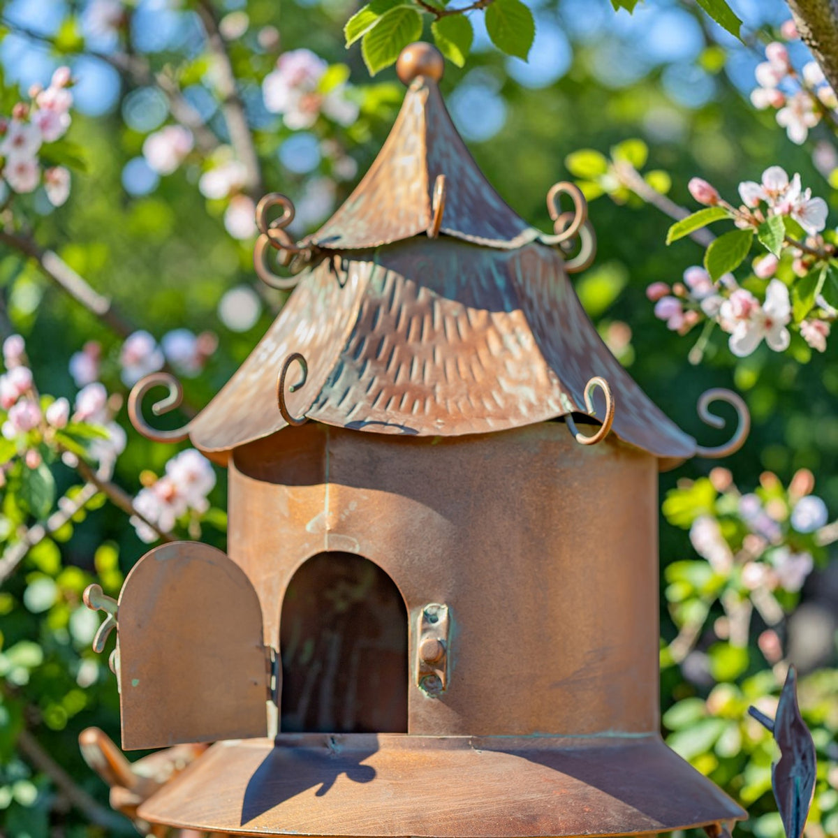74" Tall Iron Birdhouse & Feeder Stake "Homestead"